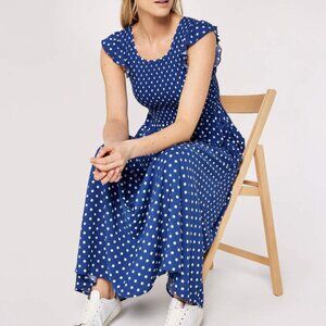 Pockets! Polkadot Smocked Midi Dress